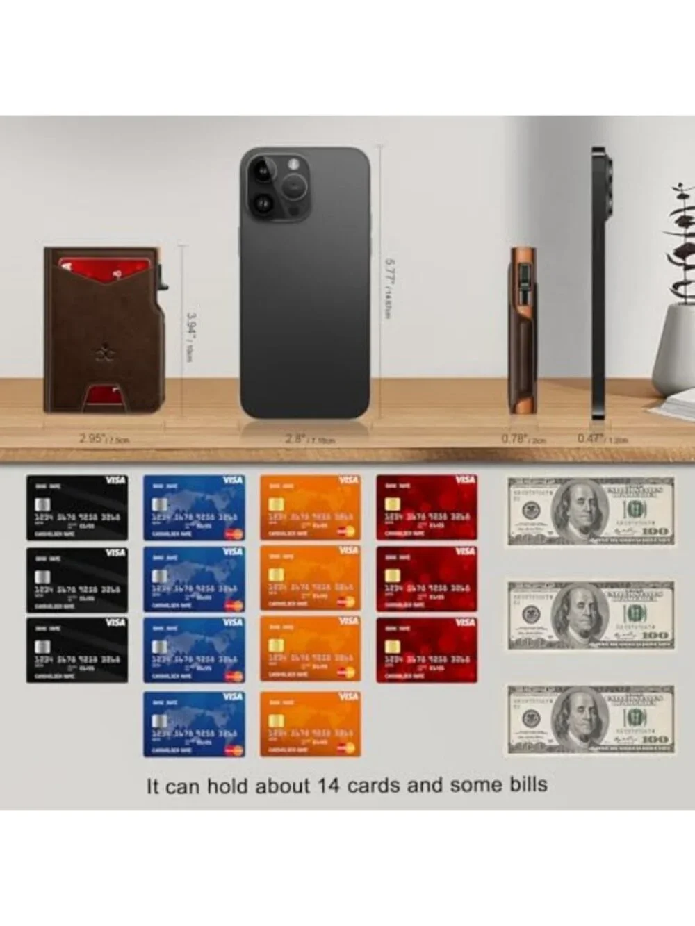 Slim Minimalist RFID Blocking Wallet for Men, Pop Up Card Holder, Compact Bifold